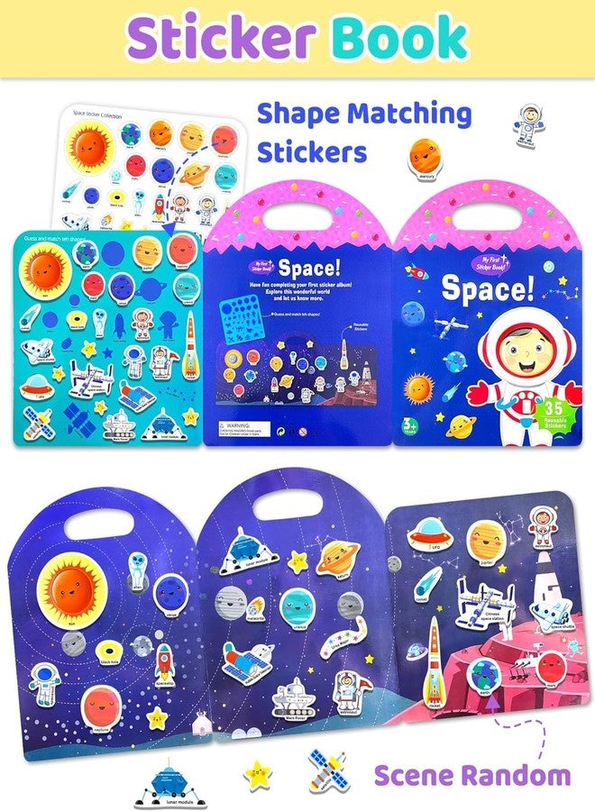 Slipps Jelly Reusable Fun Sticker Books for Kids Toddlers 1-6 Years, 36 Pcs Cute Waterproof Stickers for Teens Girls Boys (Space) - Image 2